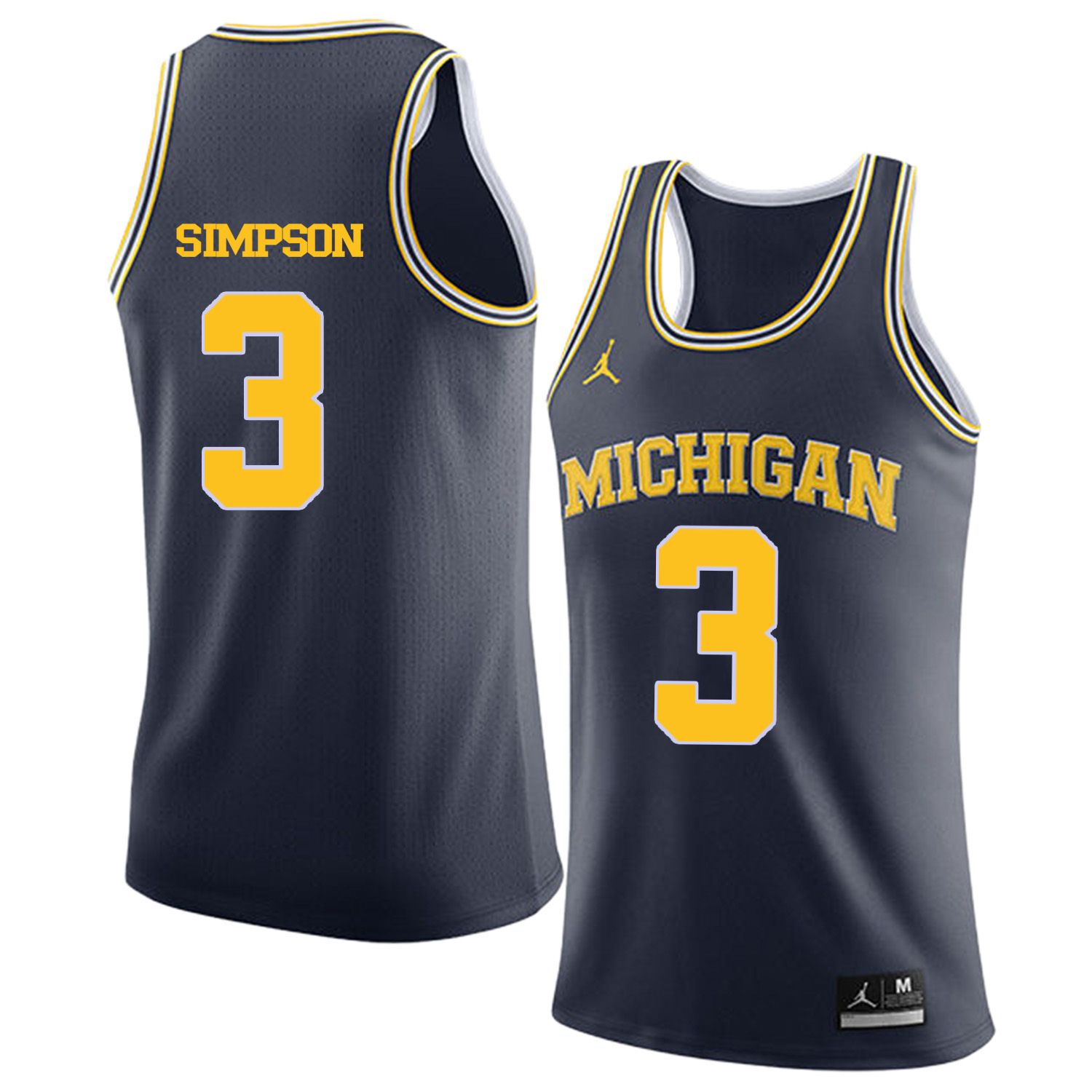 Men Jordan University of Michigan Basketball Navy #3 Simpson Customized NCAA Jerseys->customized ncaa jersey->Custom Jersey